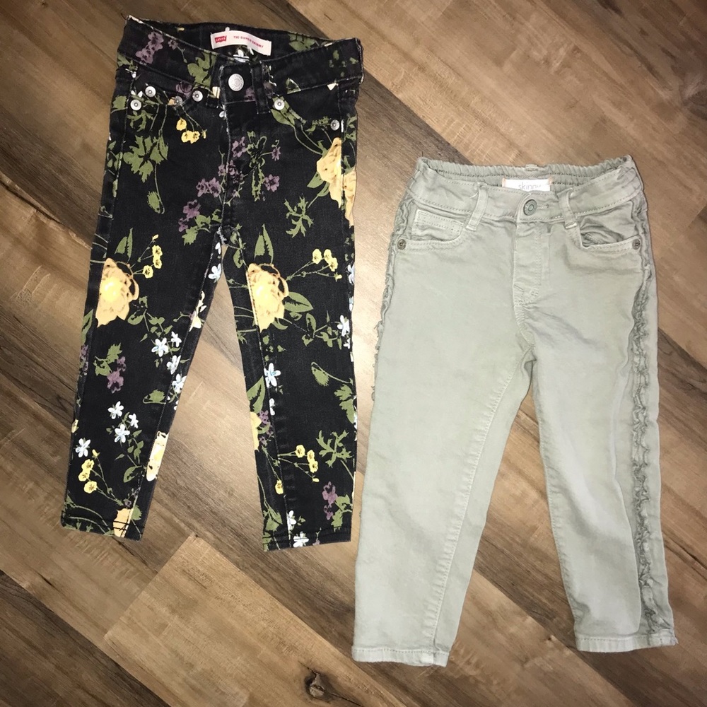 Levi’s & Gymboree 2 Pairs Toddler Skinny Jeans Floral Olive Green